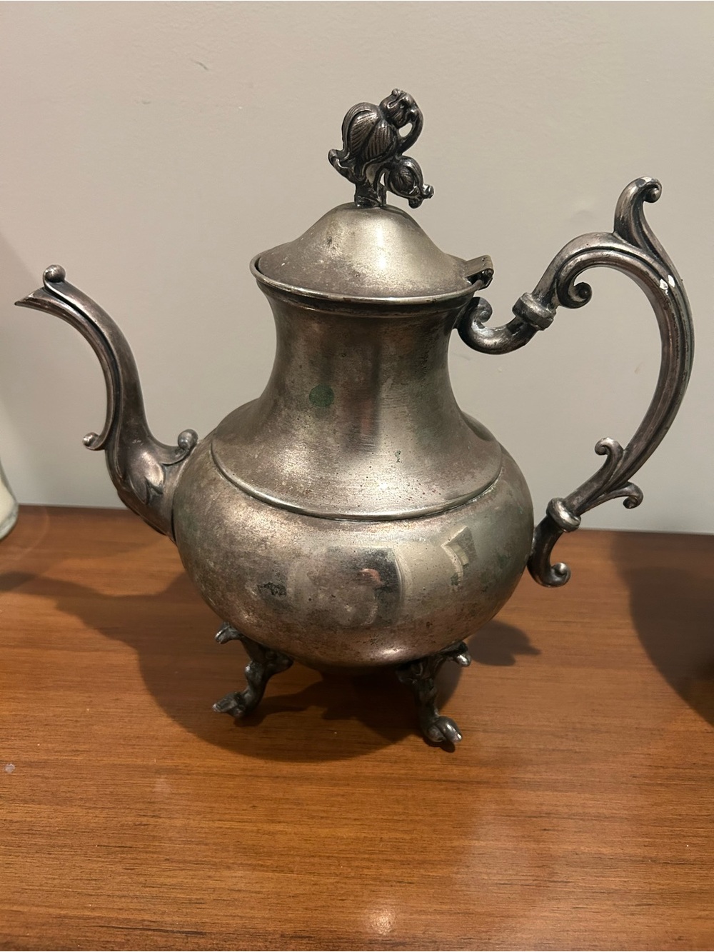 Source Unknown Silver-Tone Ornate Teapot with Curved Spout & Handle